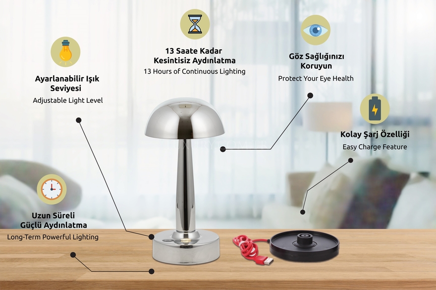 AVONNI ML-64004-K Krom Kaplama Masa Lambası LED Metal Pleksi 12cm - 6