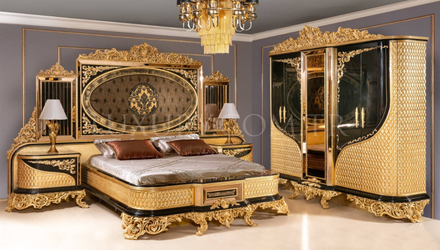 Hazar Klasik Altın Varaklı Yatak Odası - 1