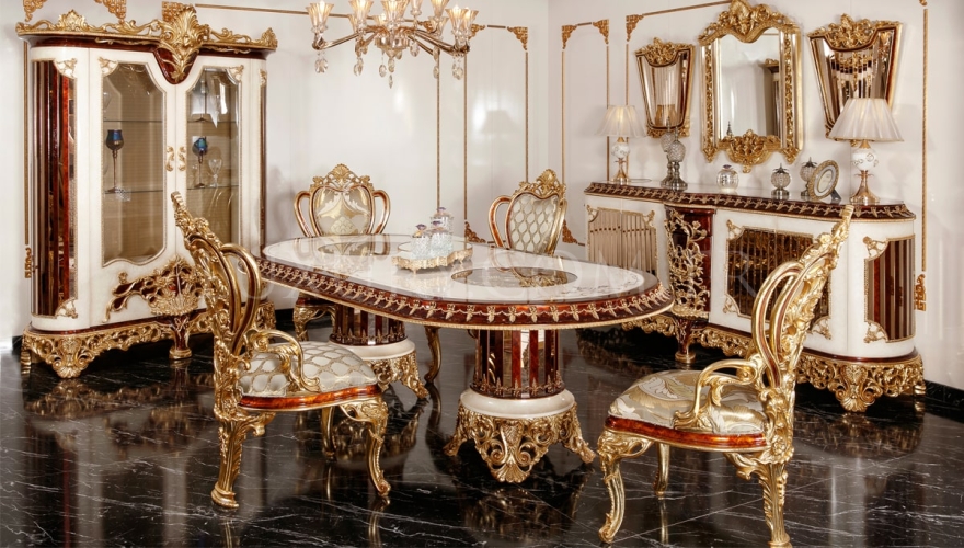 Yasemin Classic Gold Leaf Dining Room Set - 1