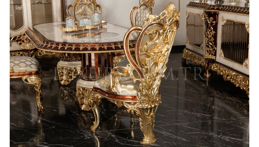 Yasemin Classic Gold Leaf Dining Room Set - 5