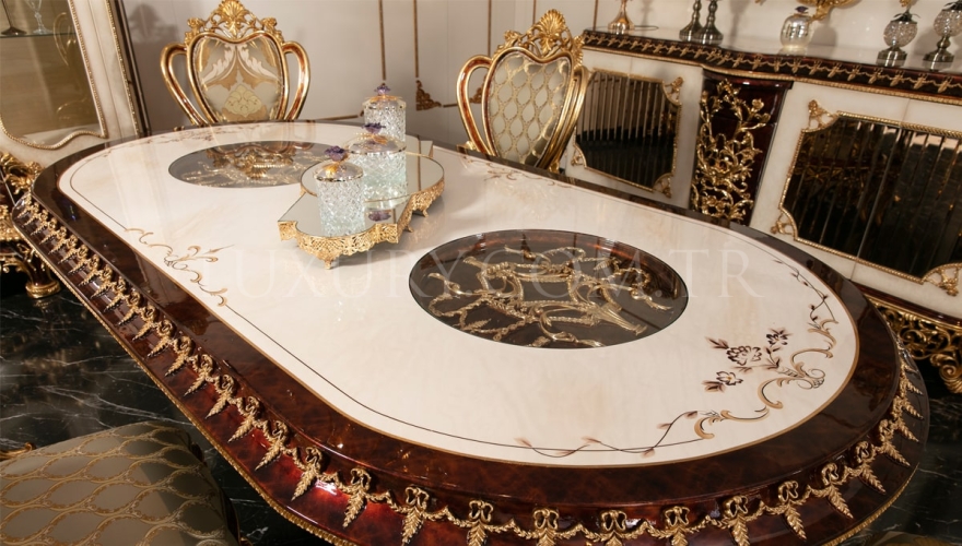 Yasemin Classic Gold Leaf Dining Room Set - 6