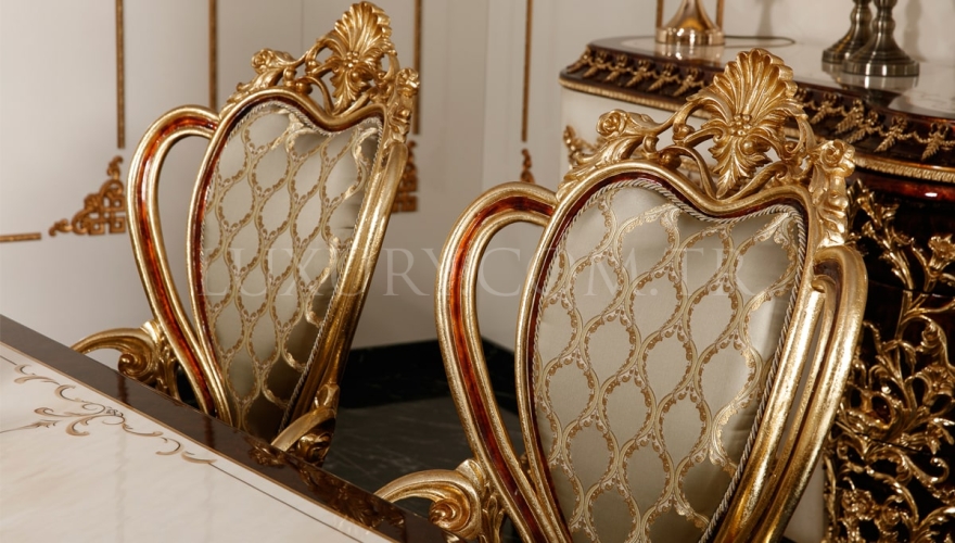 Yasemin Classic Gold Leaf Dining Room Set - 8