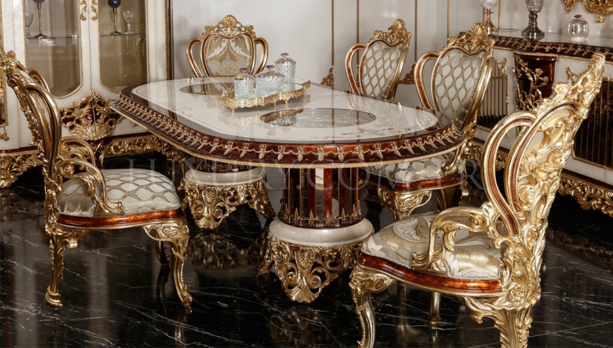 Yasemin Classic Gold Leaf Dining Room Set - 3