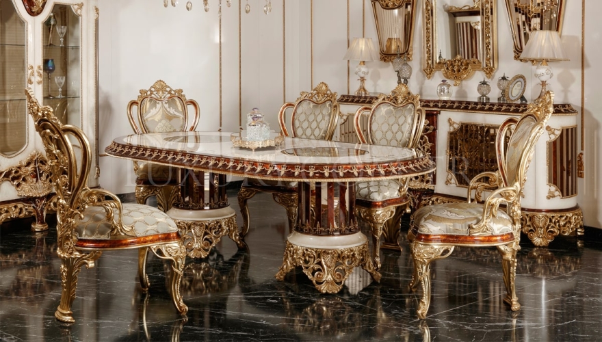 Yasemin Classic Gold Leaf Dining Room Set - 2