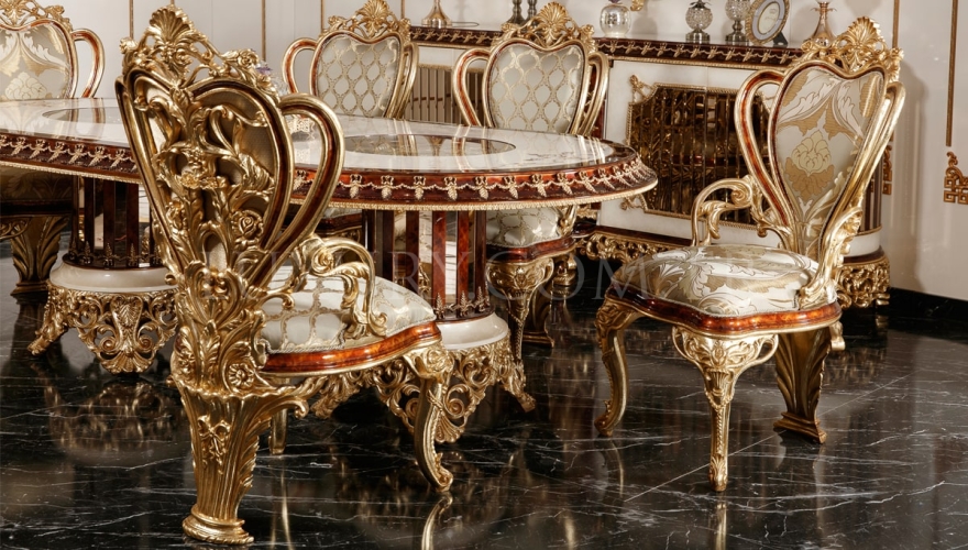 Yasemin Classic Gold Leaf Dining Room Set - 4