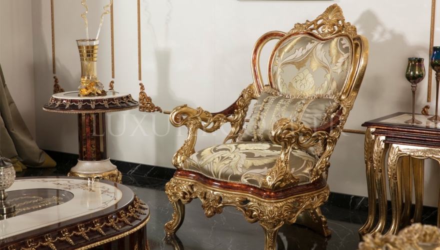 Yasemin Classic Gold Leaf Sofa Set - 3