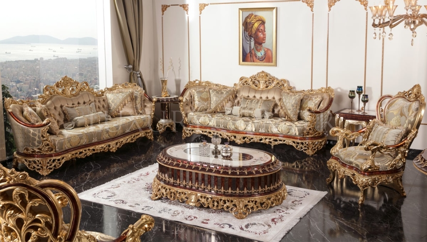 Yasemin Classic Gold Leaf Sofa Set - 1