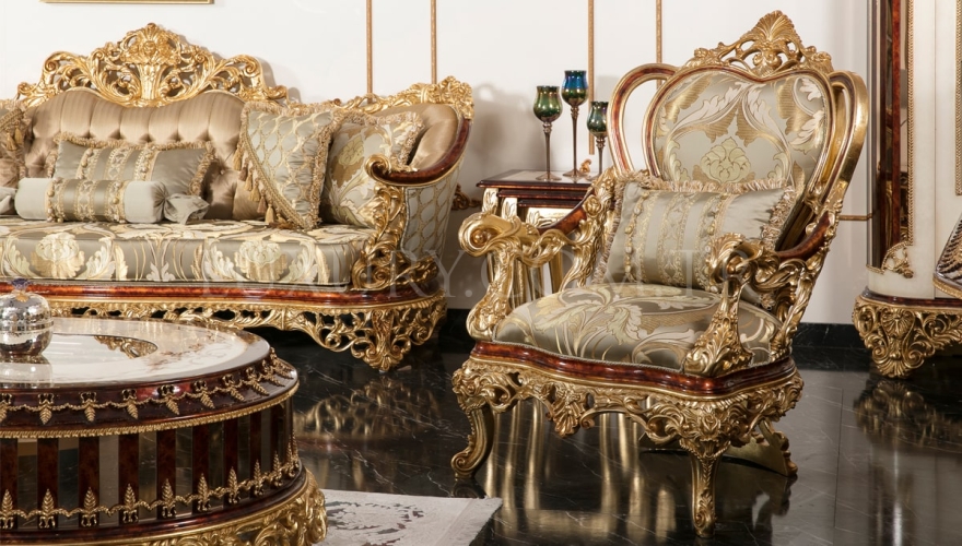 Yasemin Classic Gold Leaf Sofa Set - 4