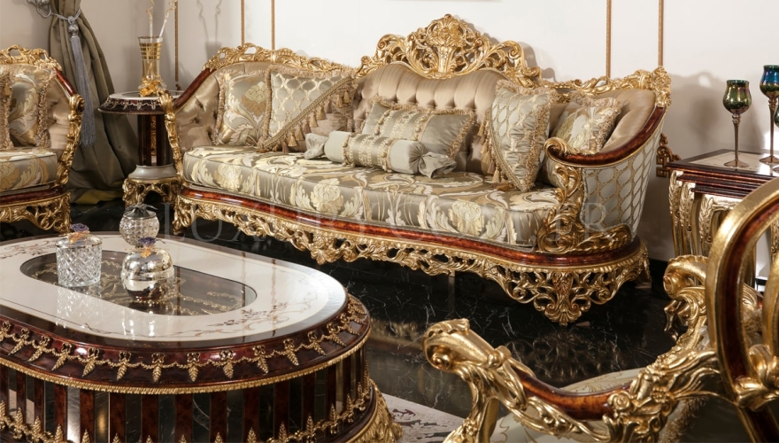 Yasemin Classic Gold Leaf Sofa Set - 5