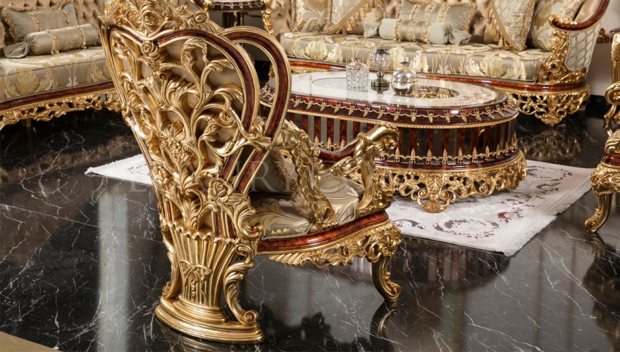 Yasemin Classic Gold Leaf Sofa Set - 9