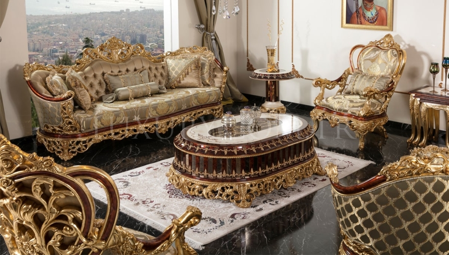 Yasemin Classic Gold Leaf Sofa Set - 2